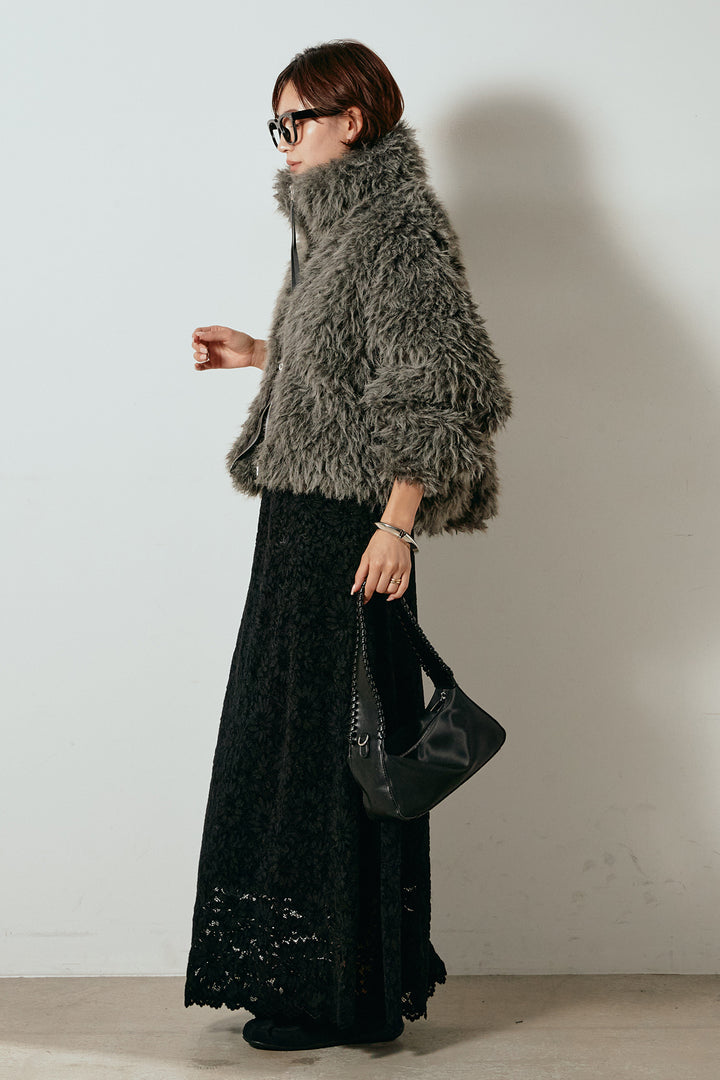 【着回しセット】[SET]ミックスシープファースタンドブルゾン+花柄刺繍ベロアフレアスカート+フェイクウールタックトラウザーズパンツ(3set)