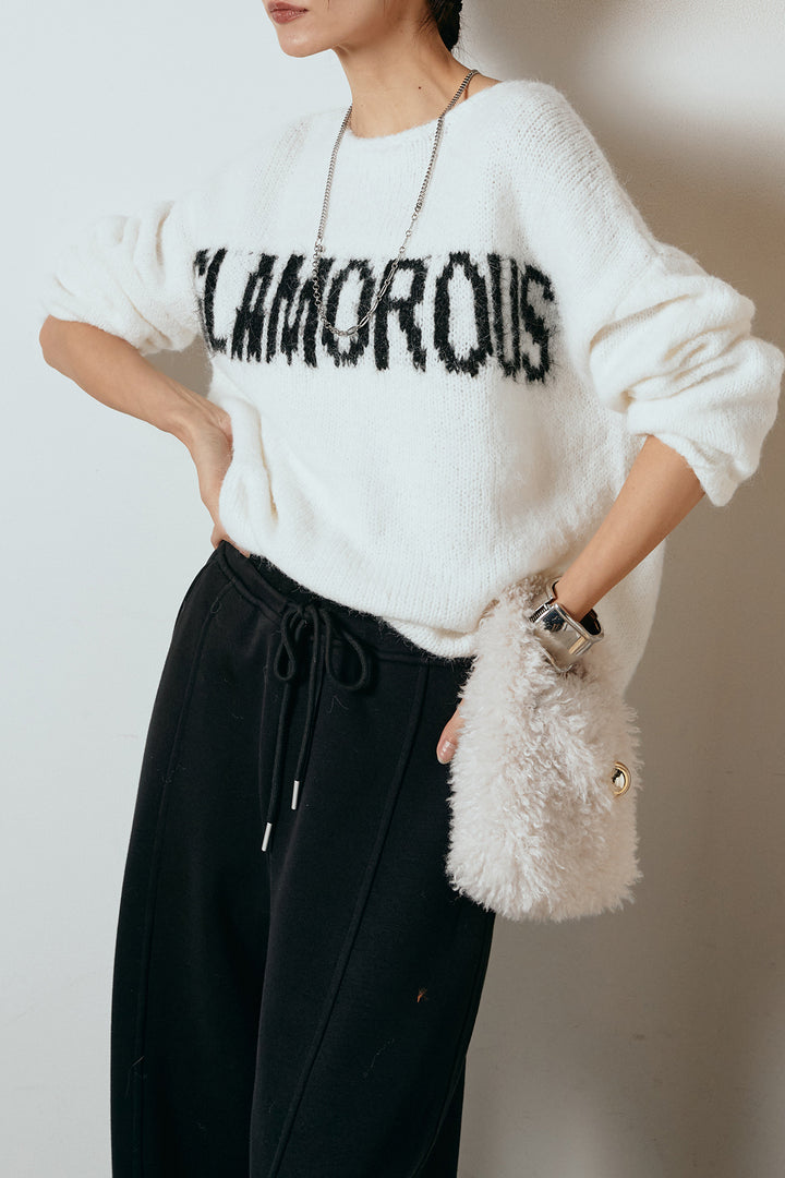 [SET]フロントロゴデザインニットトップス+スウェットワイドカーブパンツ(2set)