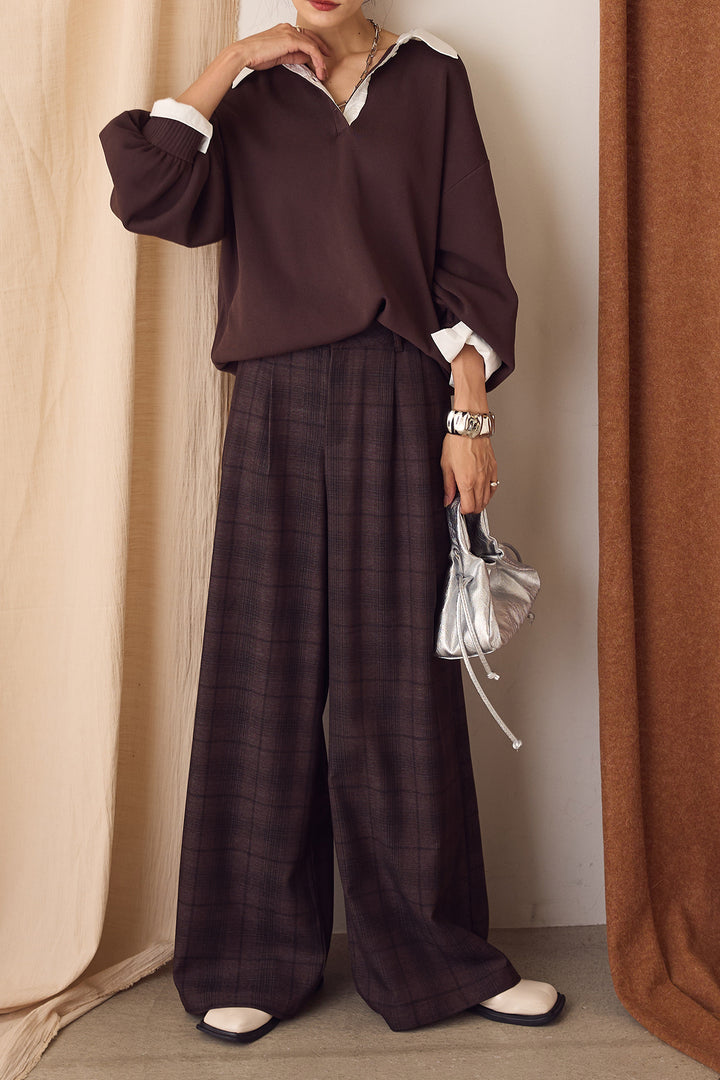 【即納】タック入りタータンチェックワイドパンツ