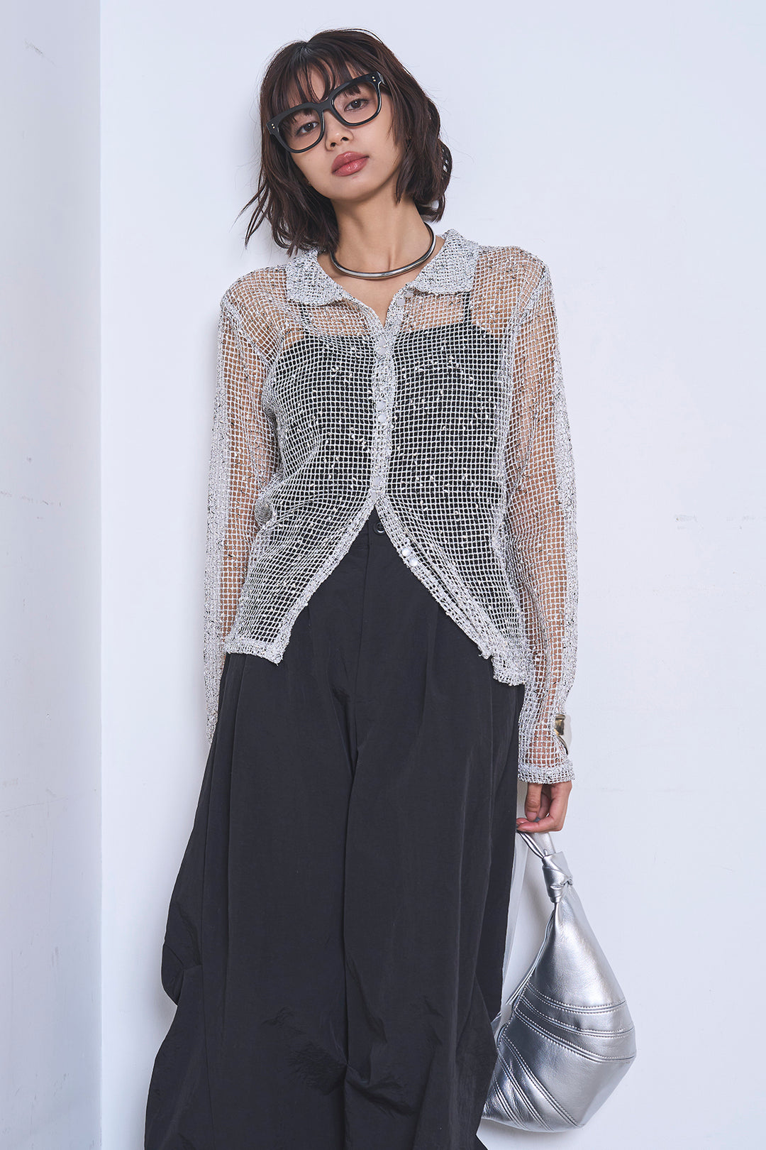 [SET]ネップメッシュポロ襟カーディガン+ドライタフタタックバレルパンツ(2set)