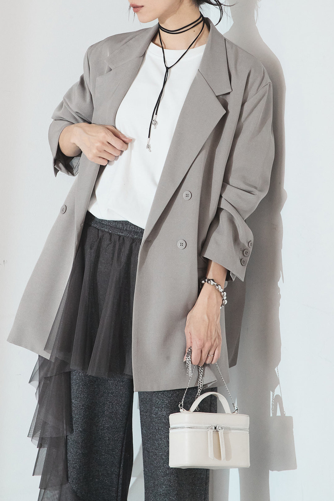 [SET]ルーズシルエットダブルテーラードジャケット+ストレッチロングTシャツ(2set)