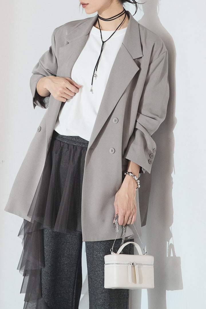 [SET]ルーズシルエットダブルテーラードジャケット+ストレッチロングTシャツ(2set)