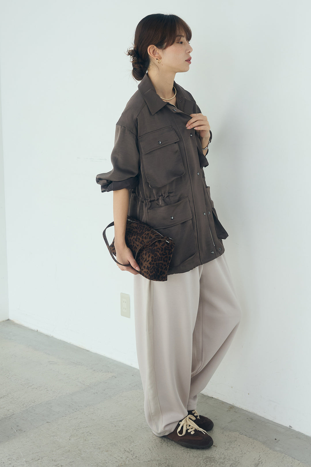 [SET]サテンライトブルゾン+異素材切り替えスウェットパンツ(2set)