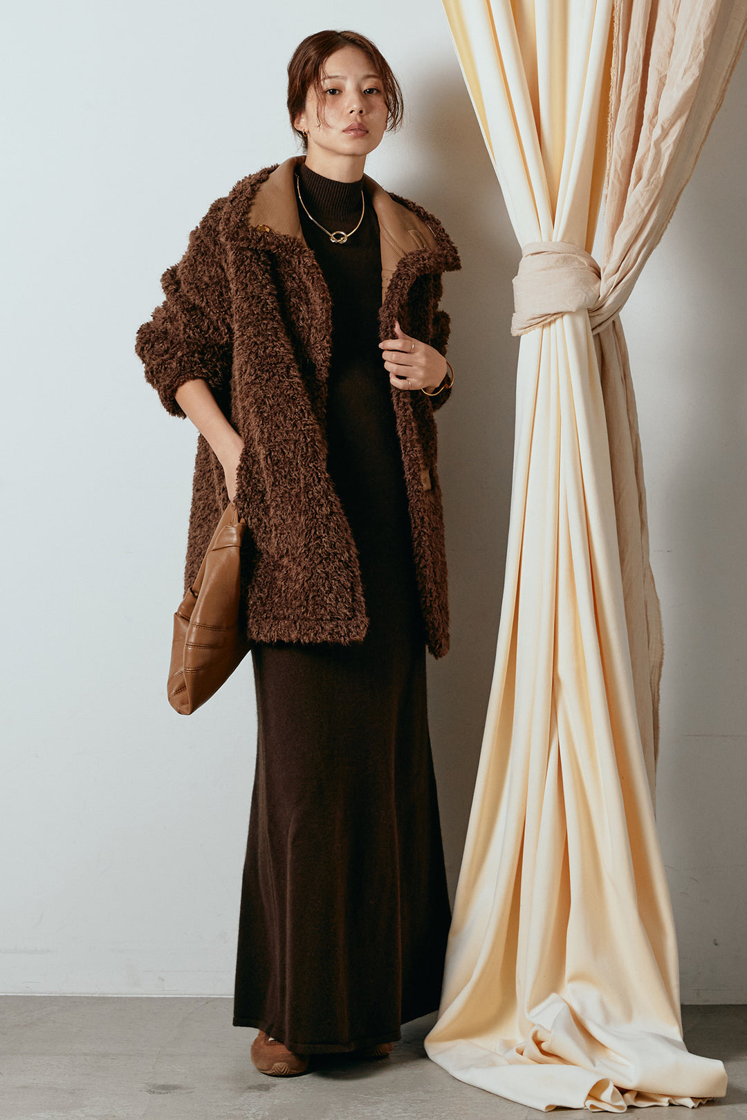 [SET]リバーシブルボアアウター+ノースリーブニットロングワンピース(2set)