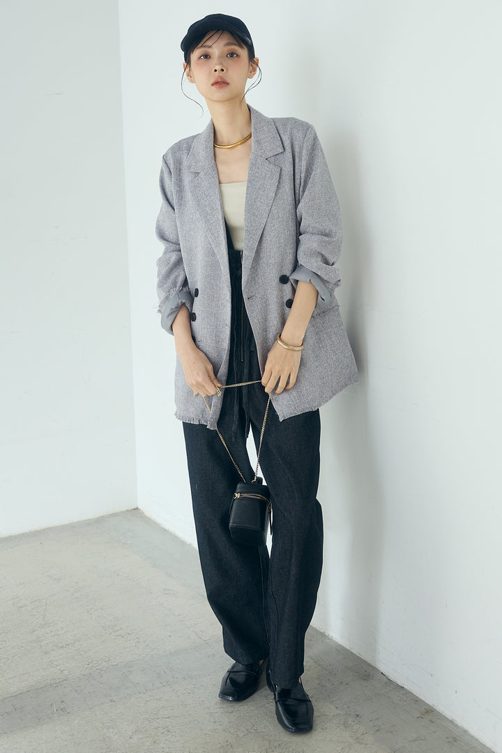 [SET]スラブネップツイードフリンジテーラードジャケット+デニムペプラムコンビネゾン(2set)