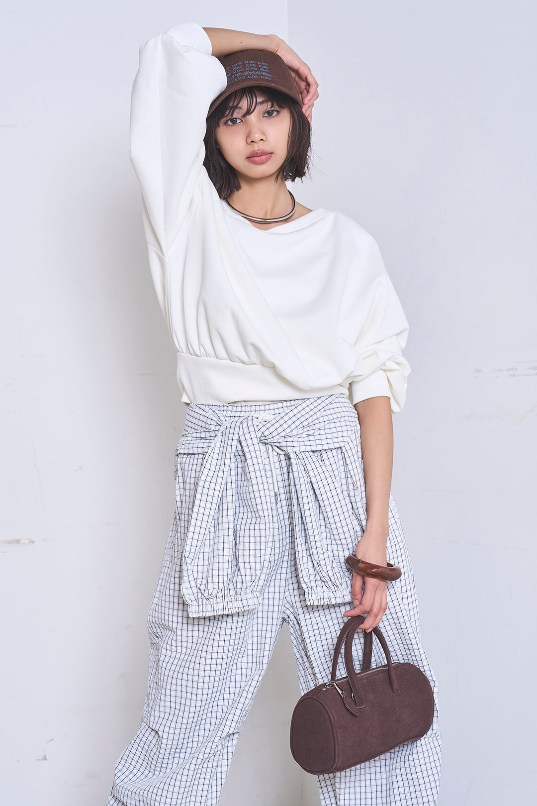 [SET]ワンショルスウェットプルオーバー+チェックウエスト巻きジョガーパンツ(2set)