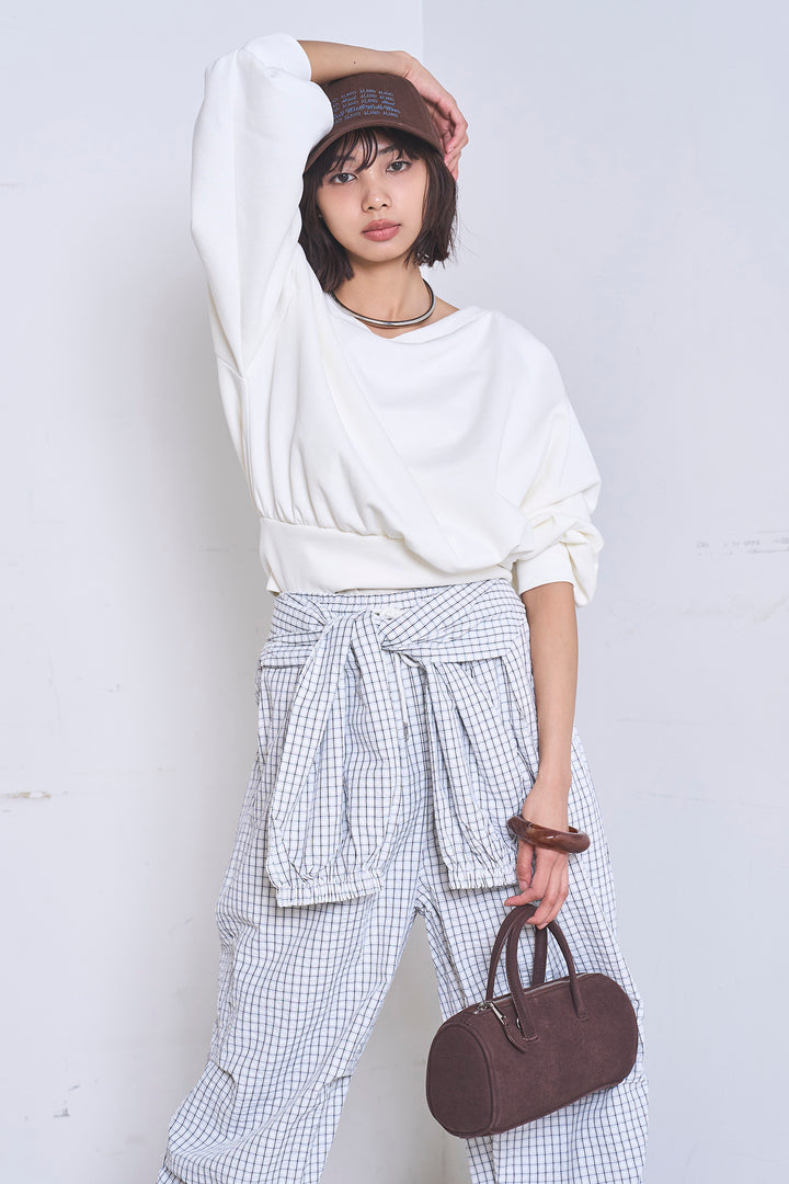 [SET]ワンショルスウェットプルオーバー+チェックウエスト巻きジョガーパンツ(2set)