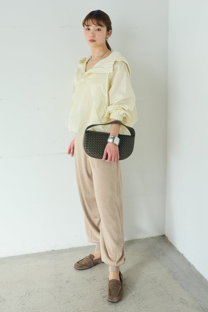 [SET]ナイロンフーディーブルゾンアウター+裾絞りリブニットパンツ(2set)