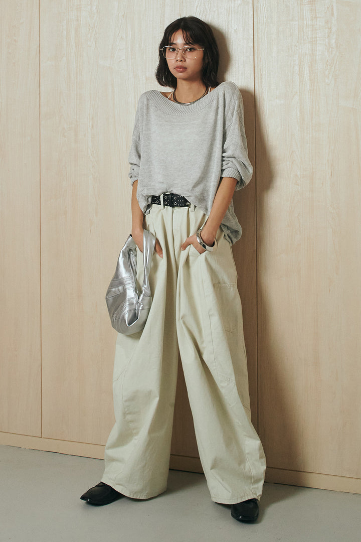[SET]麻混リラックスニットトップス+ベルト付きカラーデニムパンツ(2set)