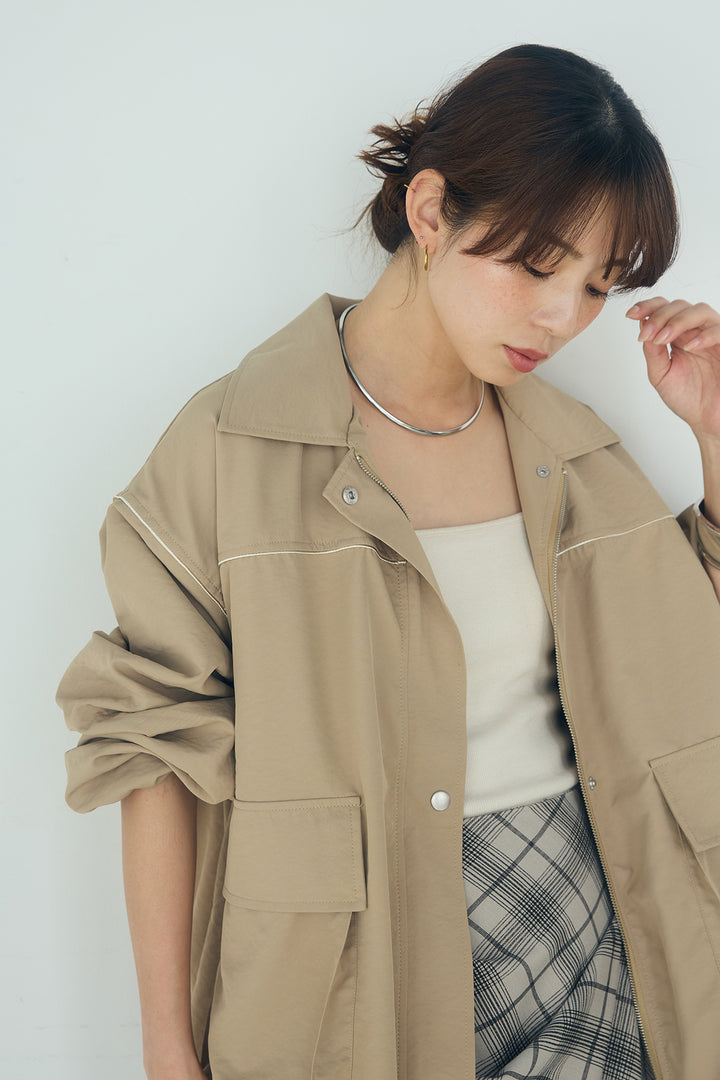 [SET]合繊ツイルバルーンジャケット+タータンチェック柄フロントデザインスカート(2set)