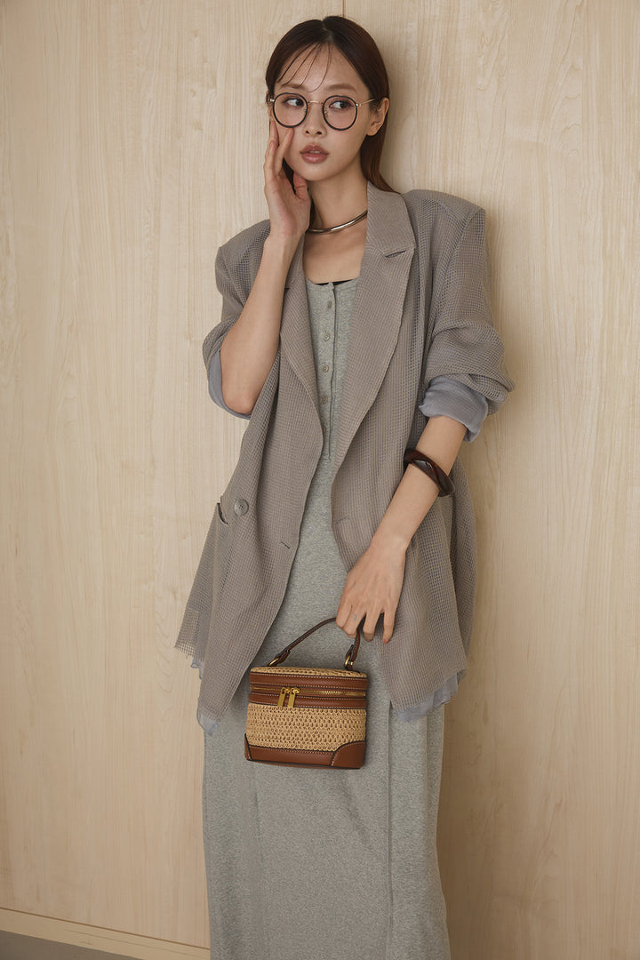 [SET]メッシュテーラードワイドジャケット+ノースリロングワンピース(2set)