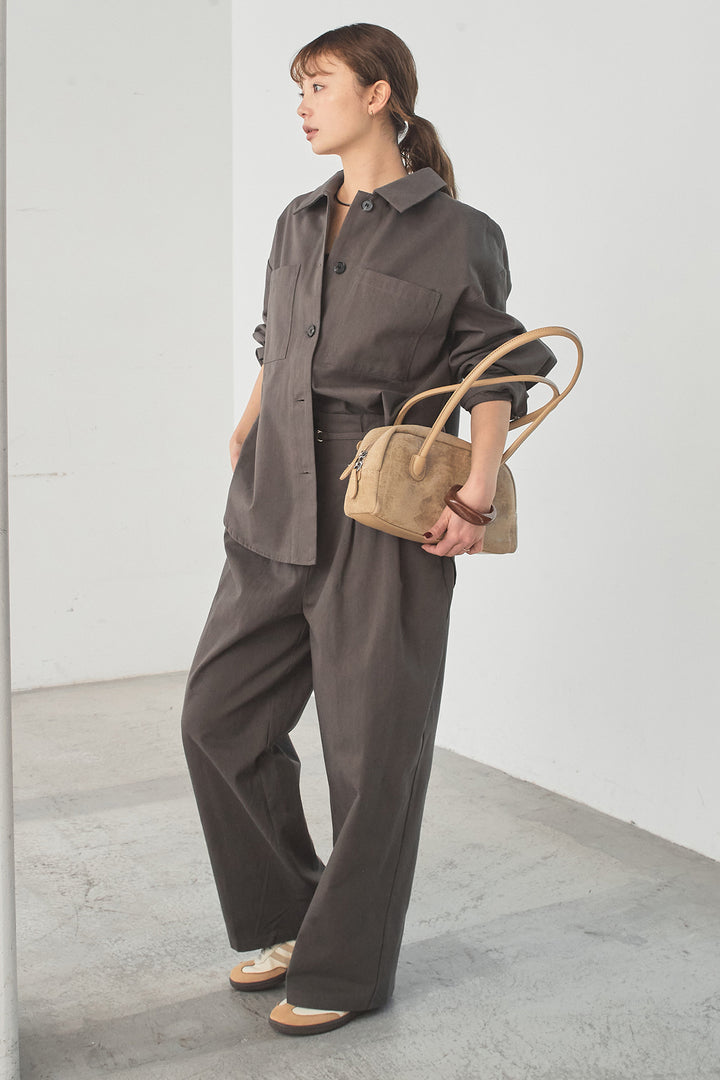 [SET]ツイルシャツジャケット+ツイルハイウエストタックパンツ(2set)