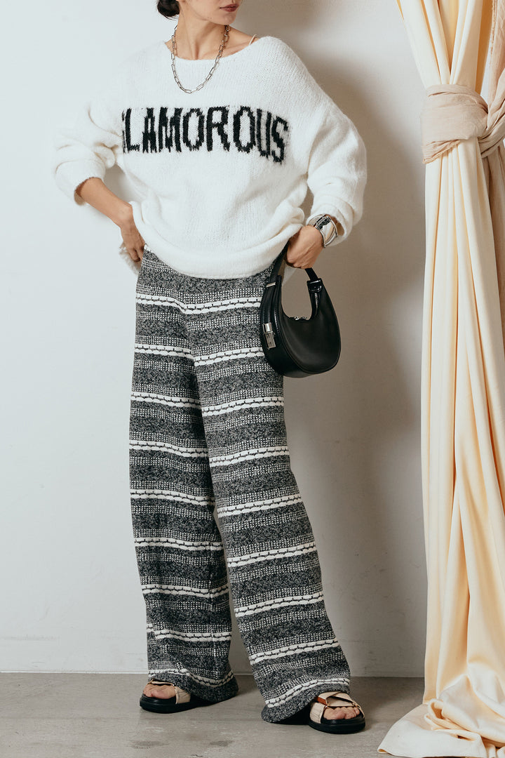 [SET]フロントロゴデザインニットトップス+マルチライン柄リラックスニットパンツ(2set)