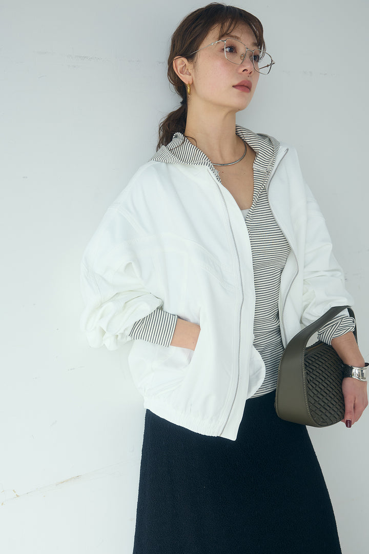 [SET]マルチ切り替えドルマンブルゾン+メッシュ刺繍ロングスカート+ボーダーフーディーロンT(3set)