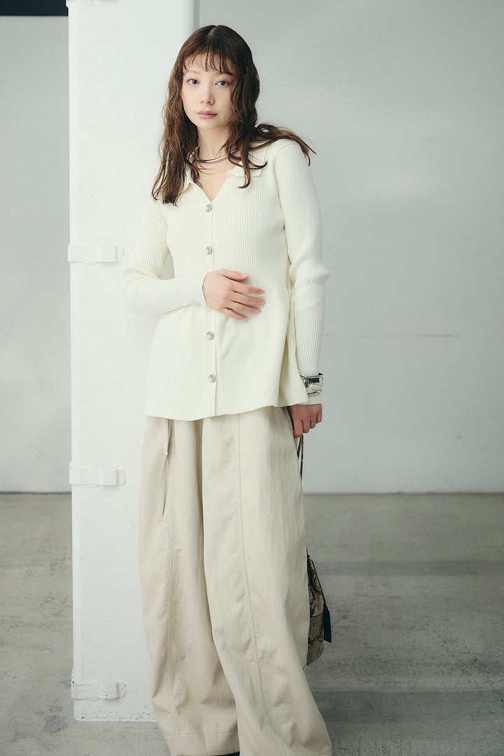 [SET]スキッパーペプラムニット+フェイクレザーカーブワイドパンツ(2set)