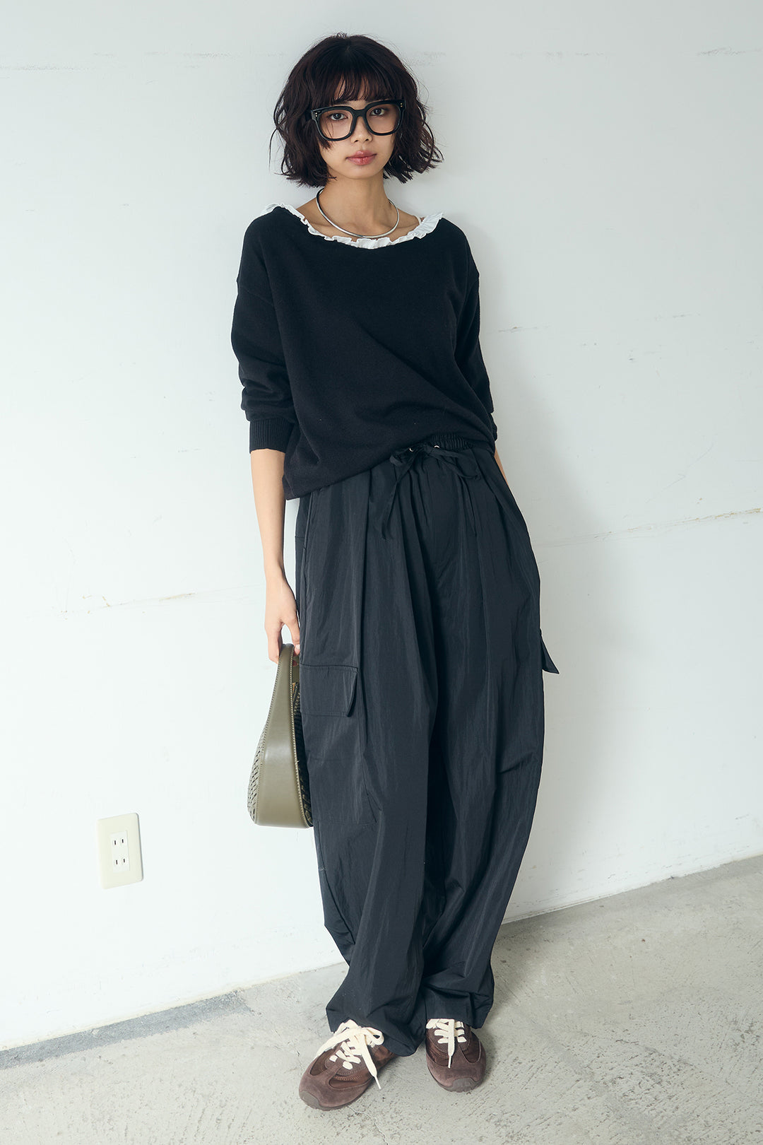 [SET]クールクール異素材コンビオフショルプルオーバー+撥水ジョガーパンツ(2set)