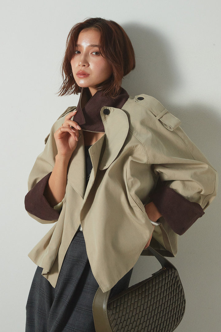 [SET]ハイネック配色ジャケット+フェイクレザーベルト付きタータンチェックパンツ(2set)