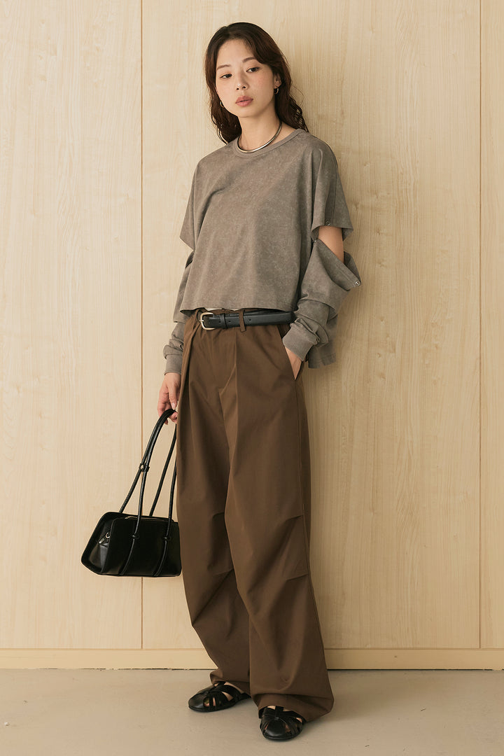 [SET]セパレートフェードTシャツ+ニーサイドタックウエストドロストパンツ(2set)