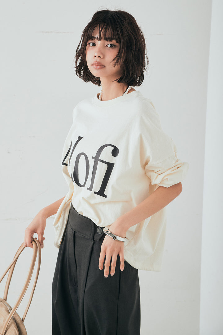 [SET]裾センタードロストロゴプリントワイドTシャツ+センタープレスセミワイドパンツ(2set)