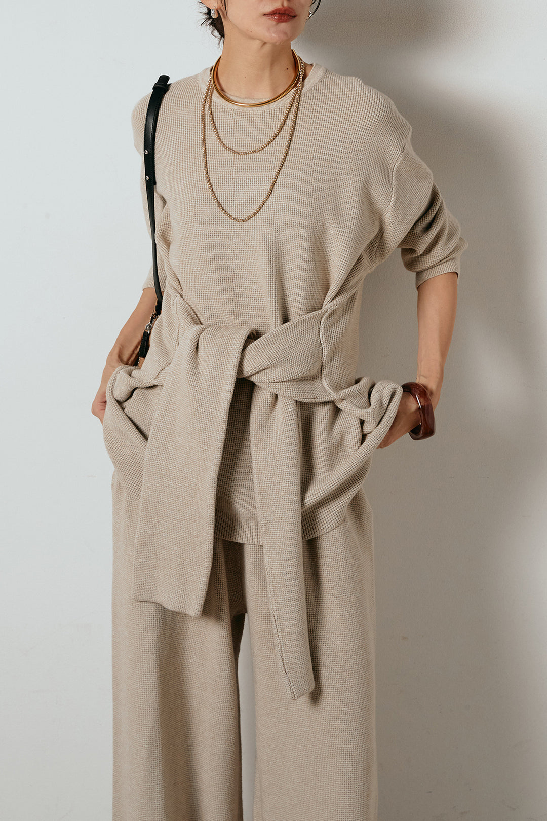 [SET]ウエスト巻きワッフルニットSETUP