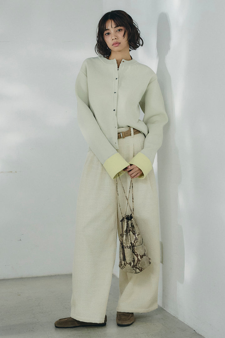 [SET]リバーシブル配色ニットカーディガン+デニムライクヘリンボーンタックパンツ(2set)