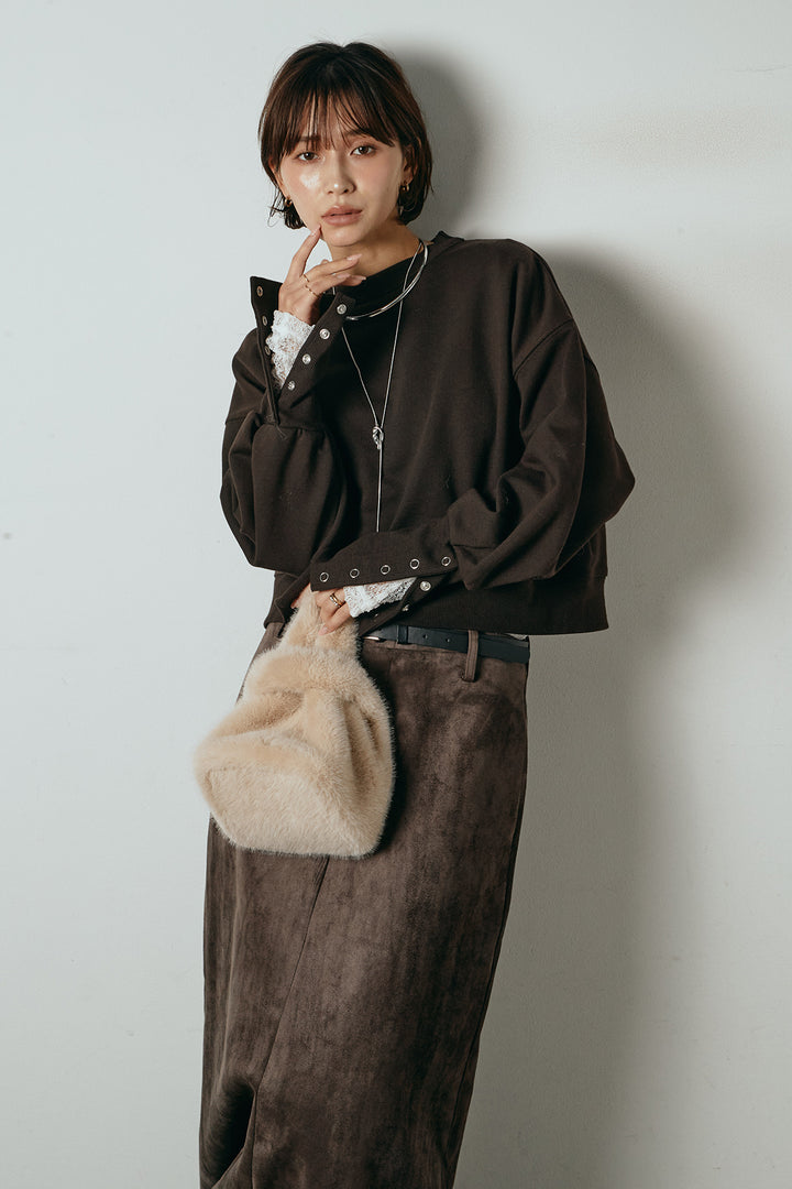 [SET]裏毛バックオープンプルオーバー+エコスウェードワイドスカート(2set)