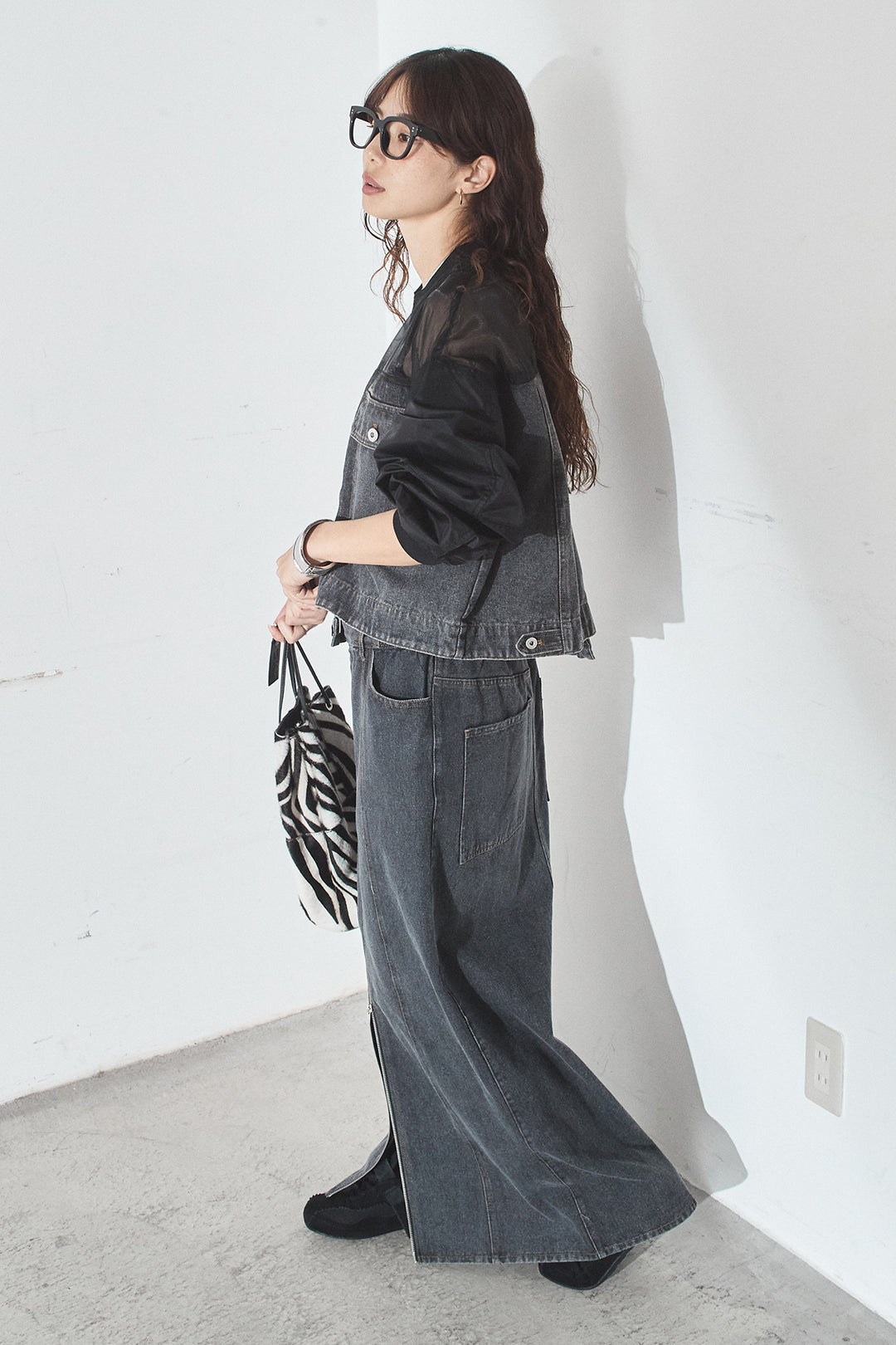 [SET]デニムコンビネーションブルゾン+フロントジップデニムスカート(2set)