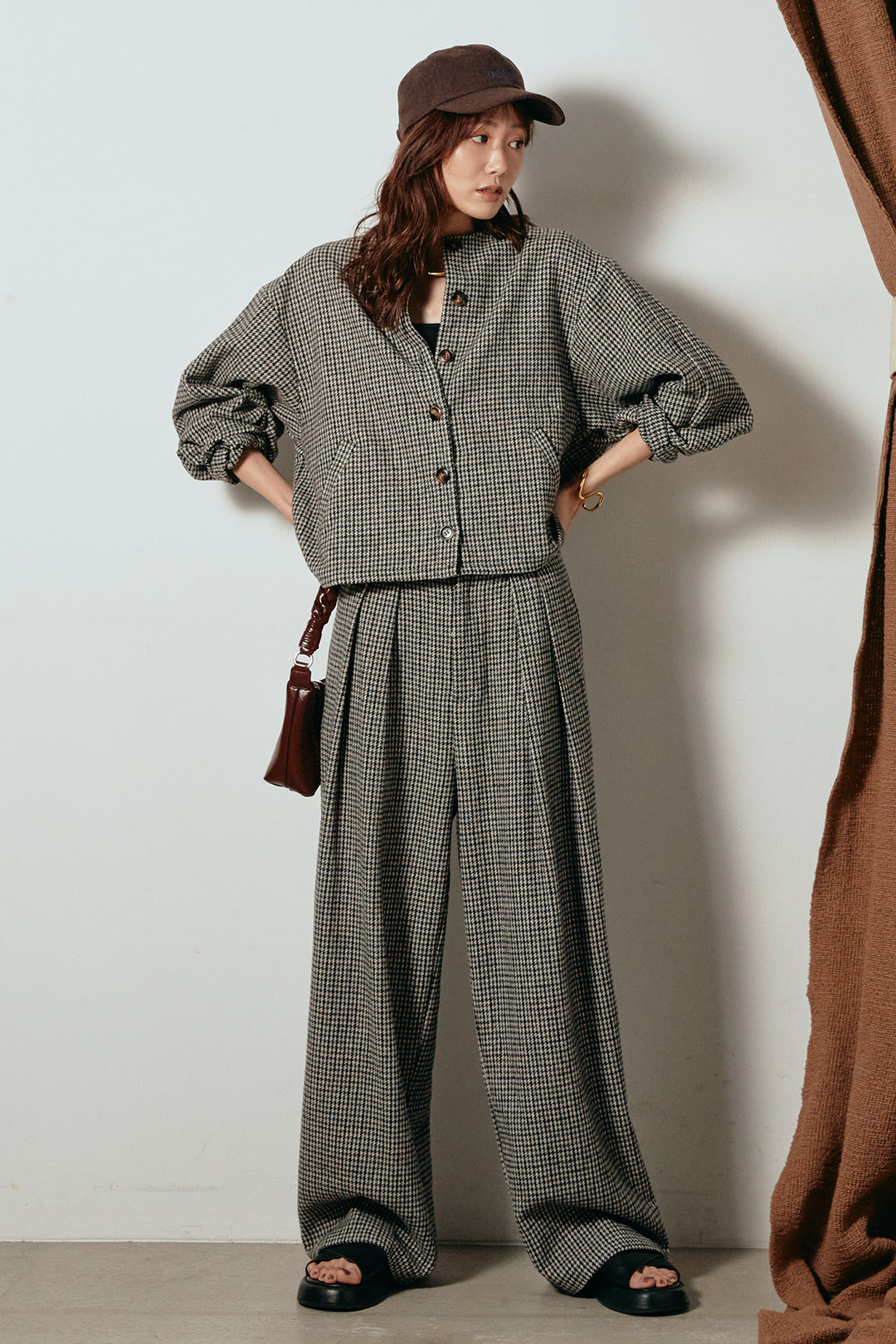 [SET]ノーカラーガンクラブチェックジャケット+ガンクラブチェックタックパンツ(2set)