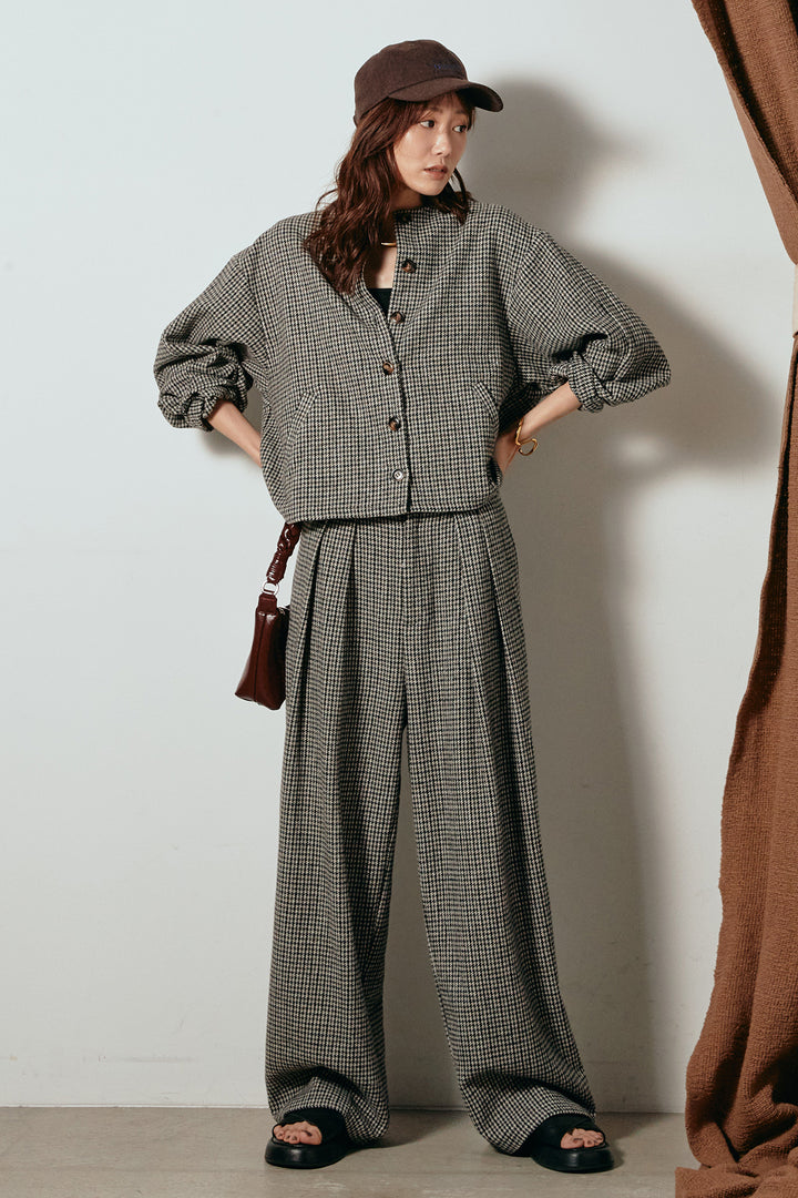 [SET]ノーカラーガンクラブチェックジャケット+ガンクラブチェックタックパンツ(2set)