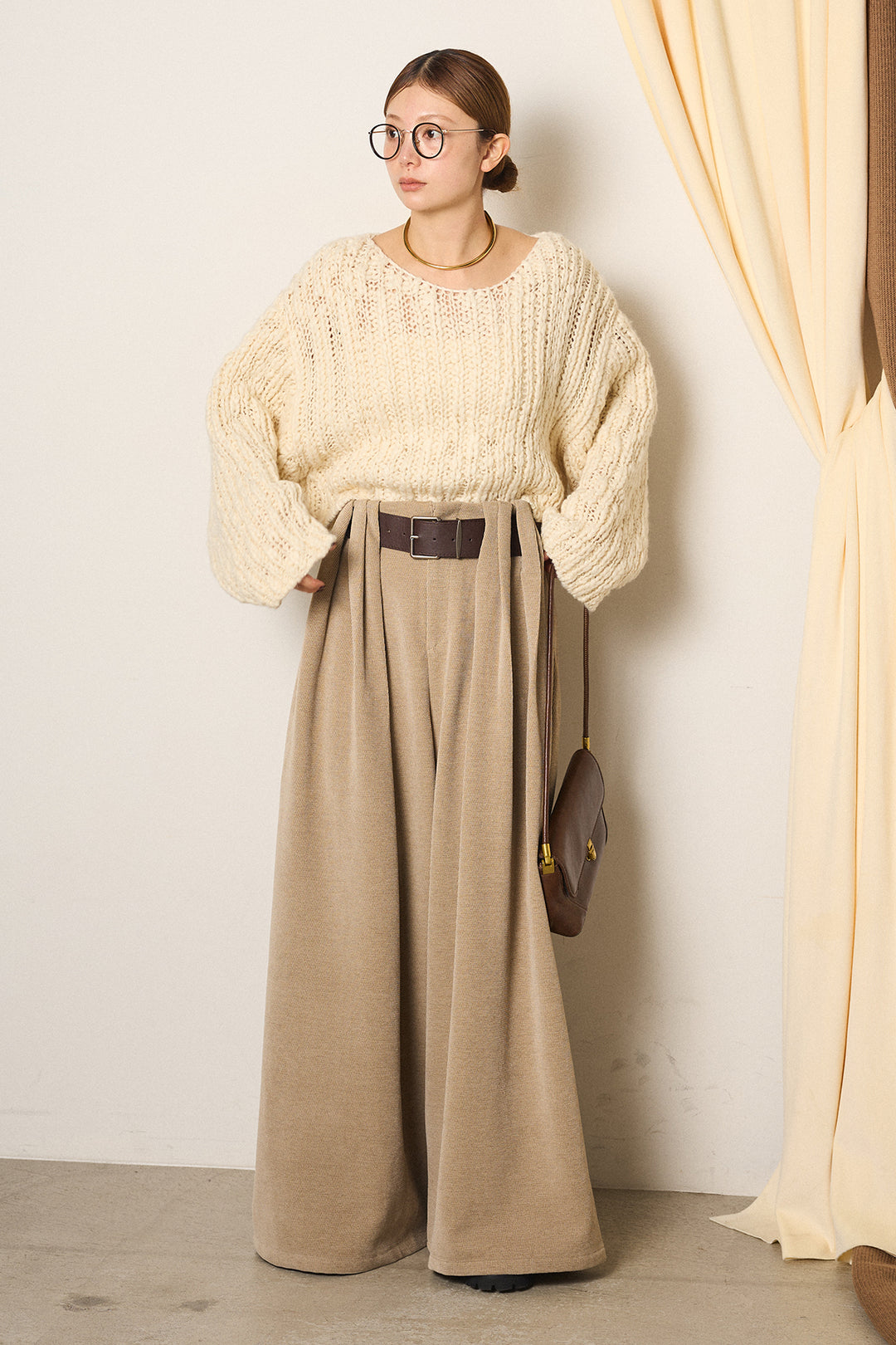 [SET]チャンキースラブニットクロップドプルオーバー+ベルトループコーデュロイワイドパンツ(2set)
