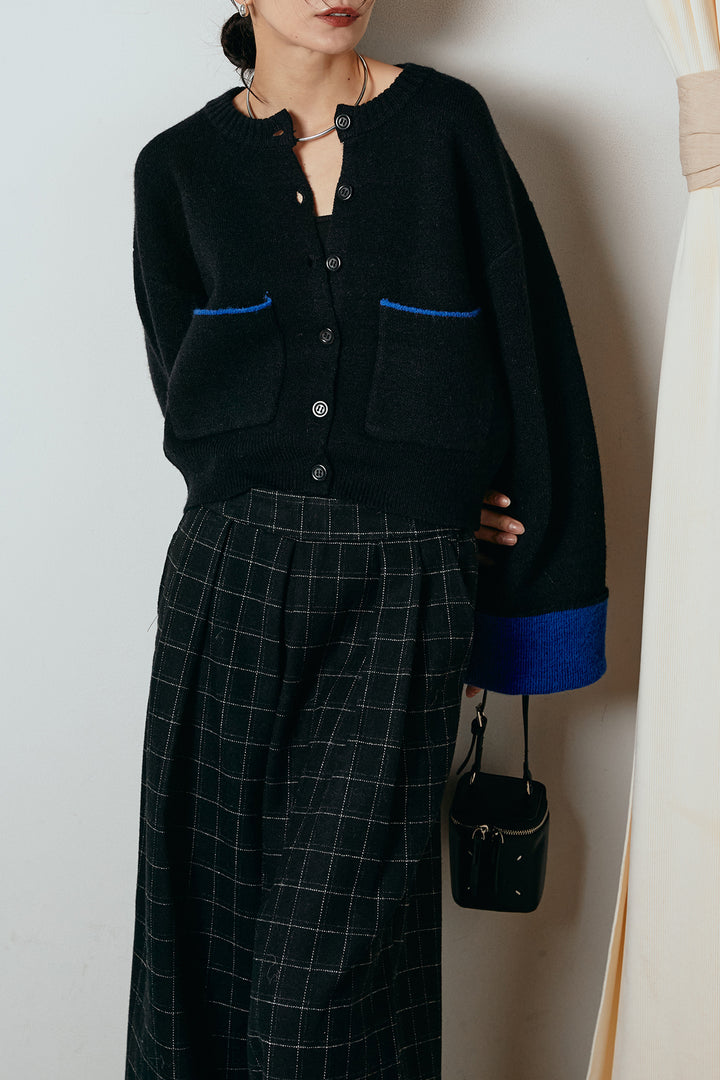 [SET]アルパカタッチダブルフェイスカーディガン+ウールライクチェックタックパンツ(2set)
