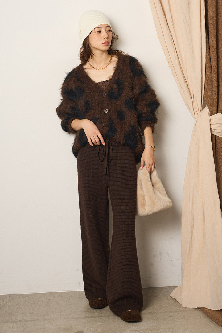 [SET]レオパードシャギータッチカーディガン+ワイドリブニットイージーパンツ(2set)