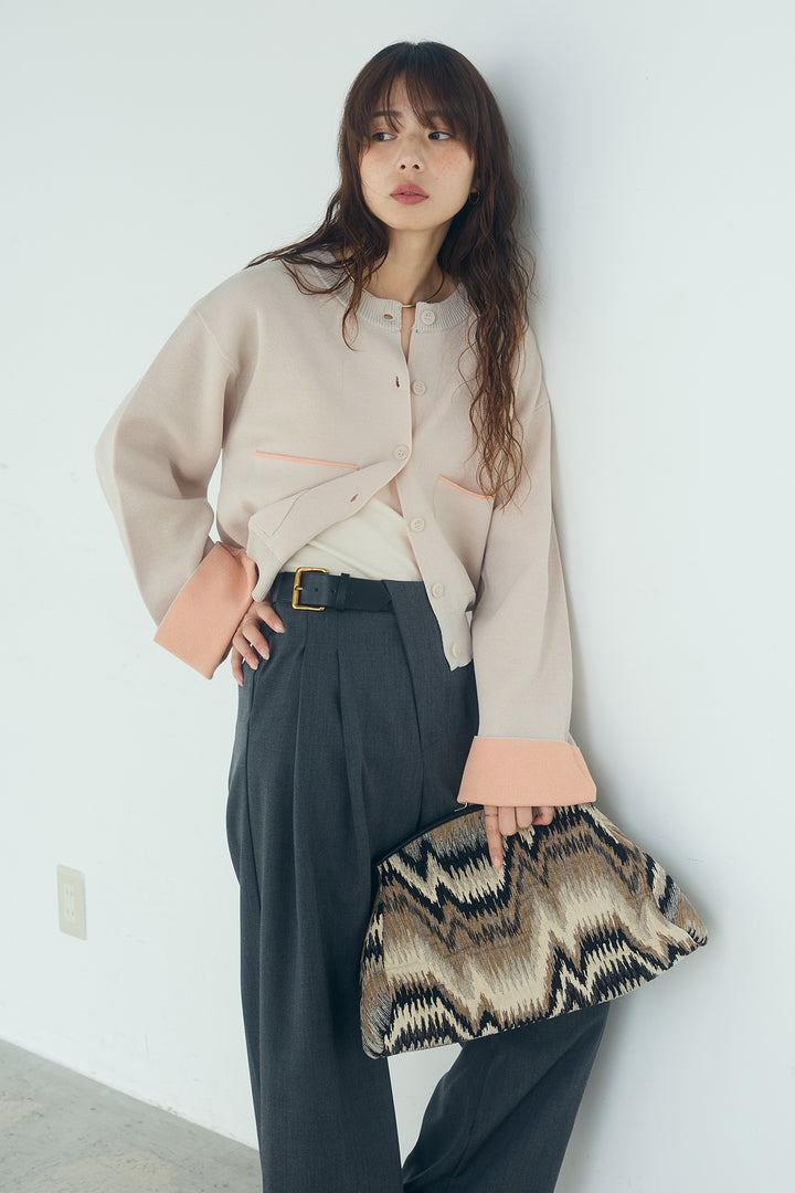 [SET]レーヨンポリダブルフェイスカーディガン+サイドベルトタック入りスラックス(2set)