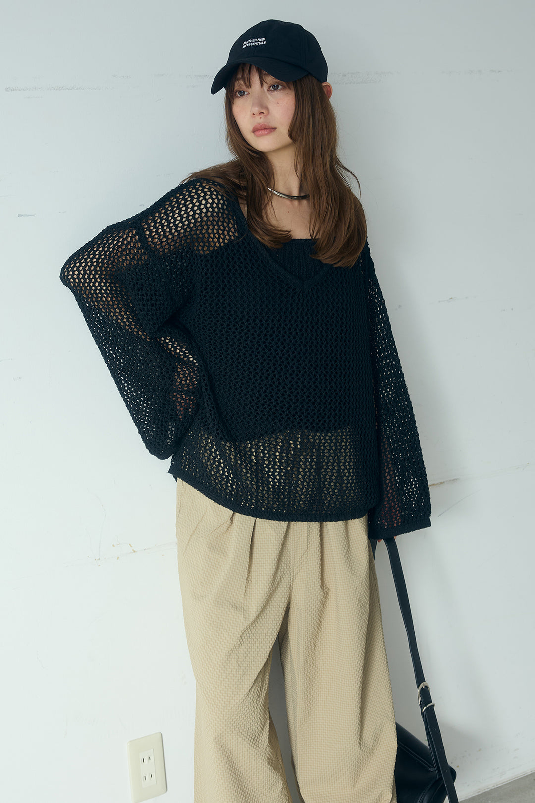 [SET]メッシュ編みビスチェセットVネックプルオーバー+シアサッカーイージーパンツ(2set)