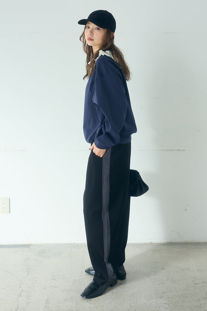 [SET]ネックギャザーフリルスウェット+異素材切り替えスウェットパンツ(2set)