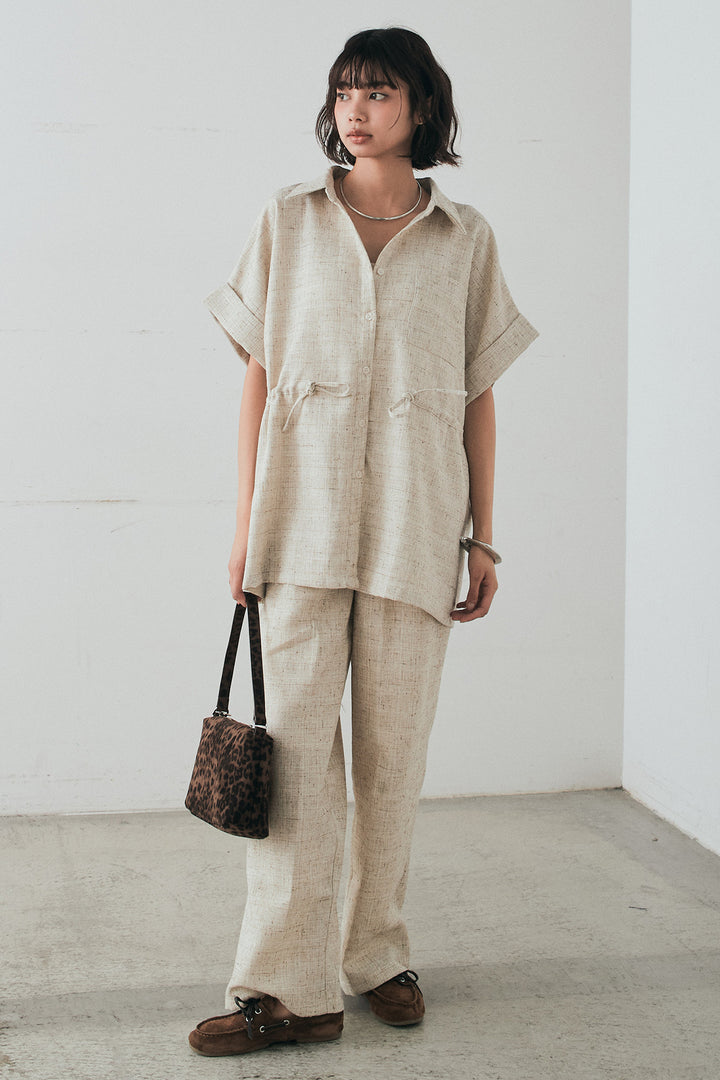 [SET]ツイードウエストドロストシャツ+ツイードタックパンツ(2set)