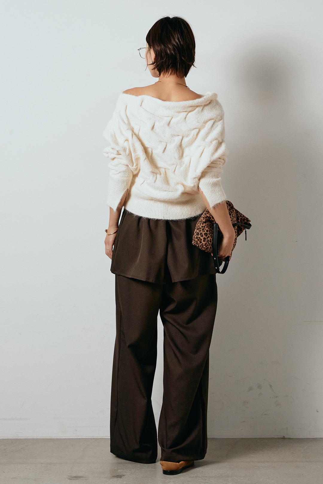 [SET]ボートネックニットトップス+ベルト付きウエストデザインパンツ(2set)