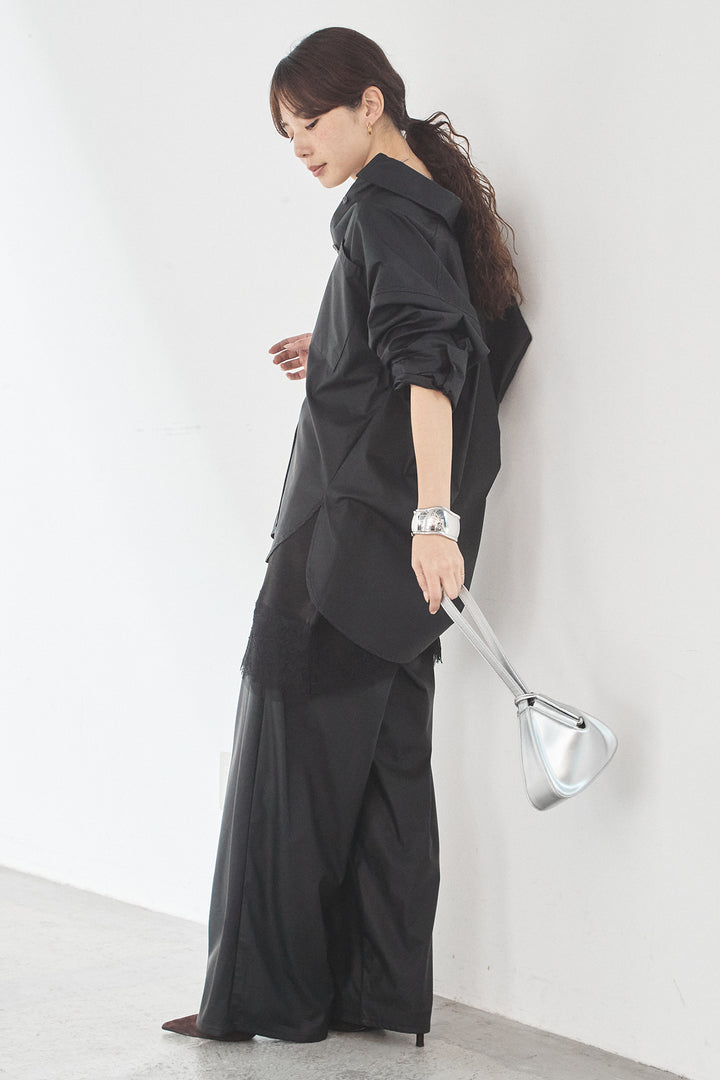 [SET]ウォッシャブルエコレザービックカフスシャツ+ウォッシャブルエコレザータックパンツ(2set)