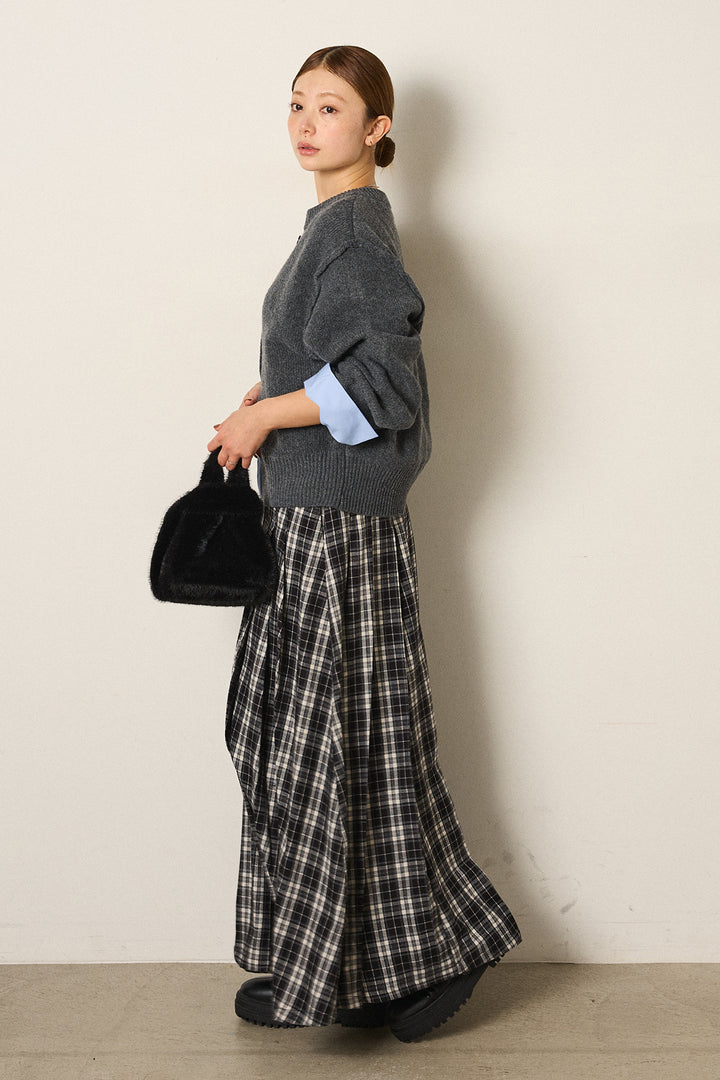 [SET]シャツドッキングニットカーディガン+ベルト付きタータンチェックプリーツスカート(2set)