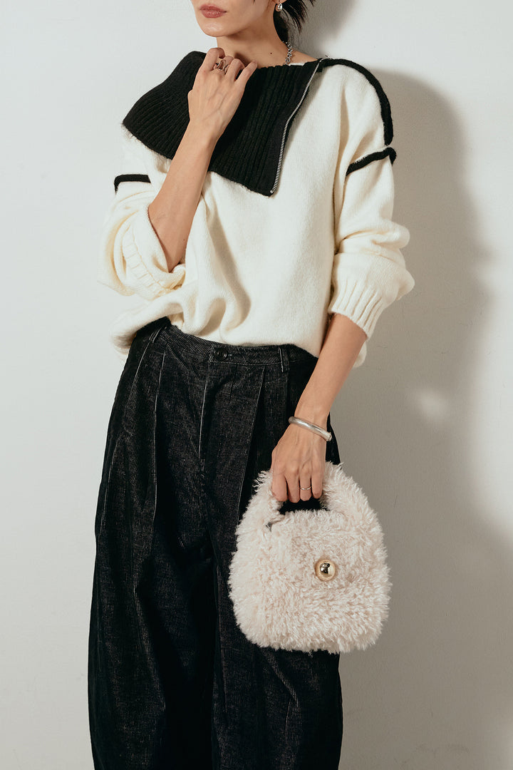 [SET]ハイネックジップデザインニットトップス+フロントタック入りコーデュロイパンツ(2set)