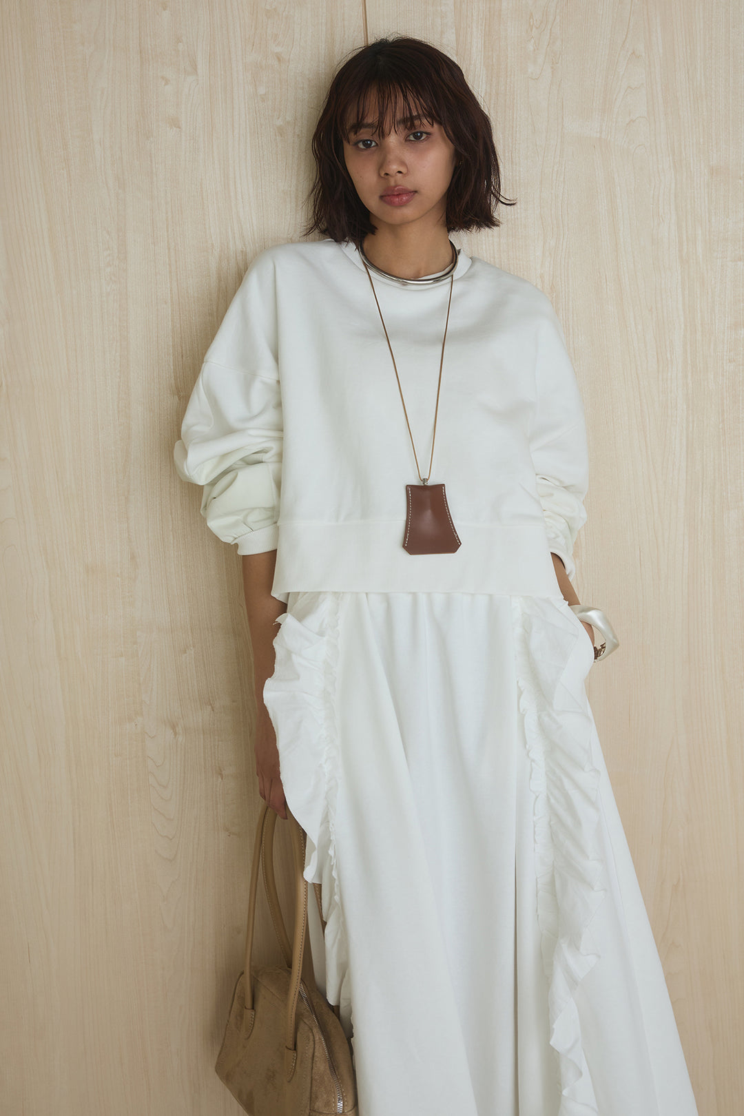 [SET]アームパッチスウェットプルオーバー+ビッグフリルスウェットロングスカート(2set)