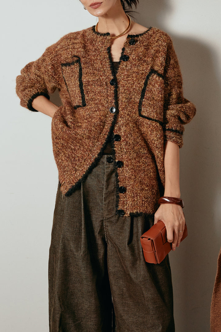 [SET]ミックスニットポケットカーディガン+フロントタック入りコーデュロイパンツ(2set)