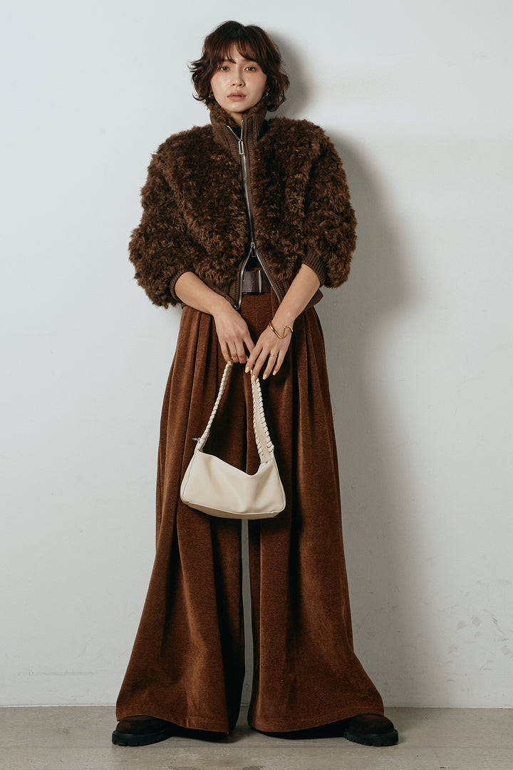 [SET]ハイネックショート丈ボアジップブルゾン+ベルトループコーデュロイワイドパンツ(2set)