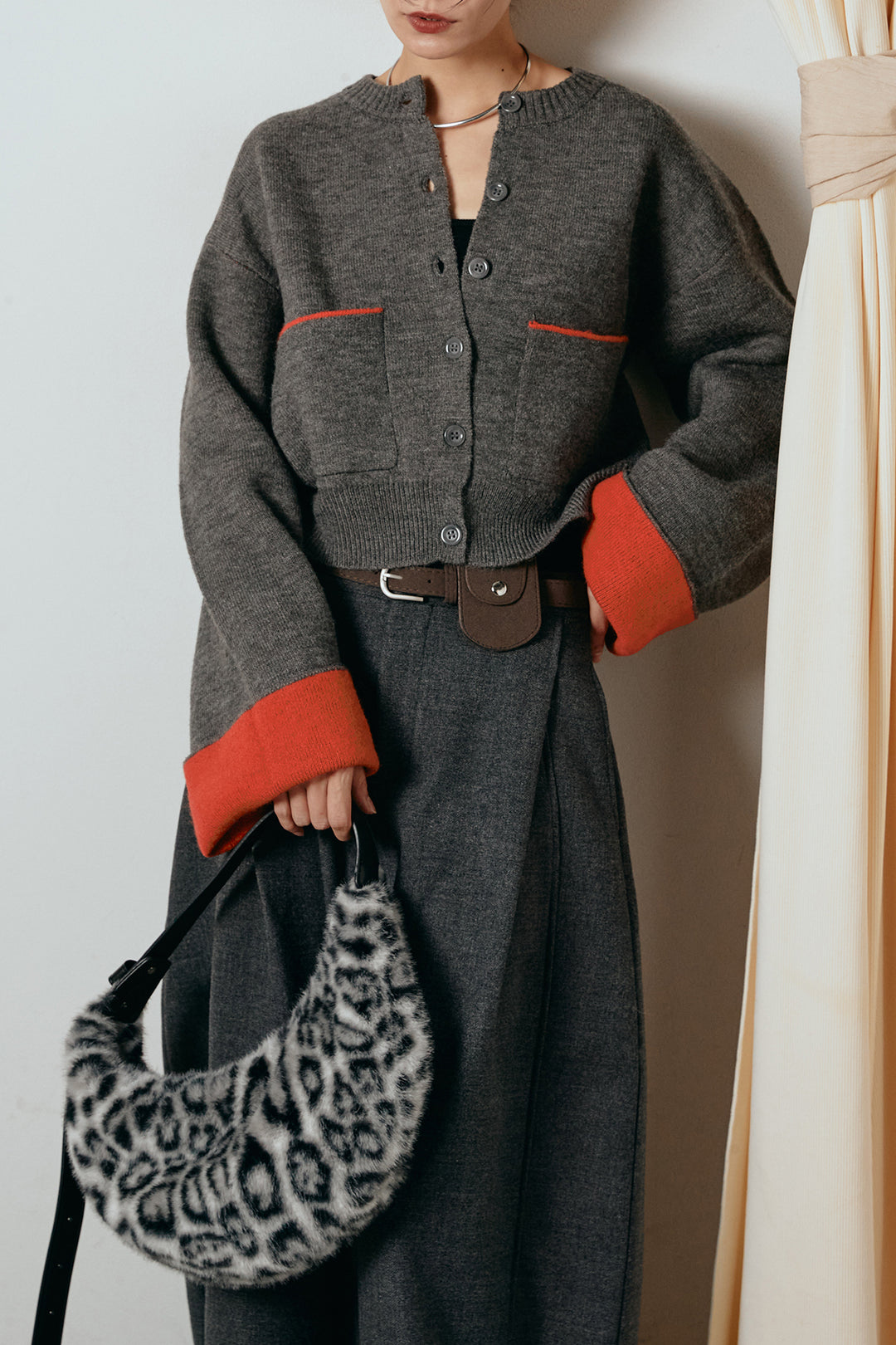 [SET]アルパカタッチダブルフェイスカーディガン+ポーチベルト付きカーブパンツ(2set)