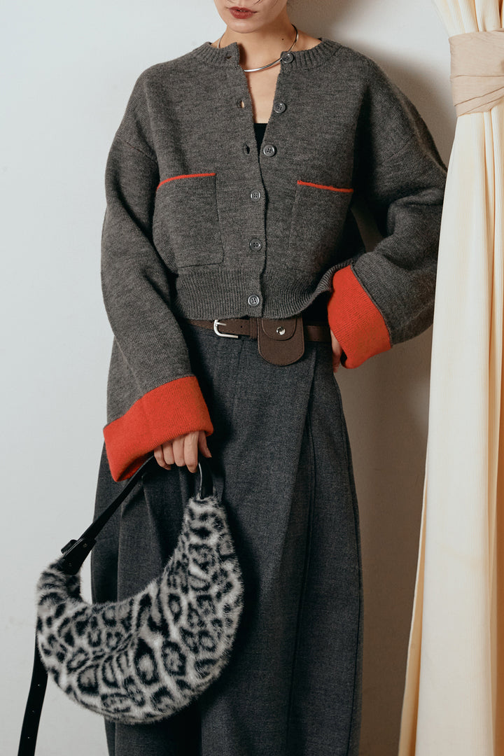 [SET]アルパカタッチダブルフェイスカーディガン+ポーチベルト付きカーブパンツ(2set)