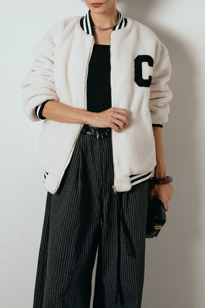 [SET]ロゴスタジャンボアブルゾン+レザーライク配色ストライプパンツ(2set)