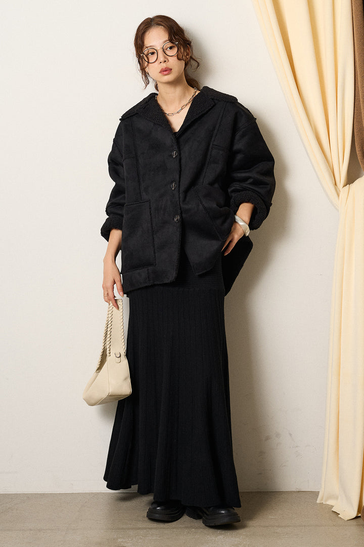 [SET]エコムートンカバーオール+編み地切り替えフレアニットスカート(2set)