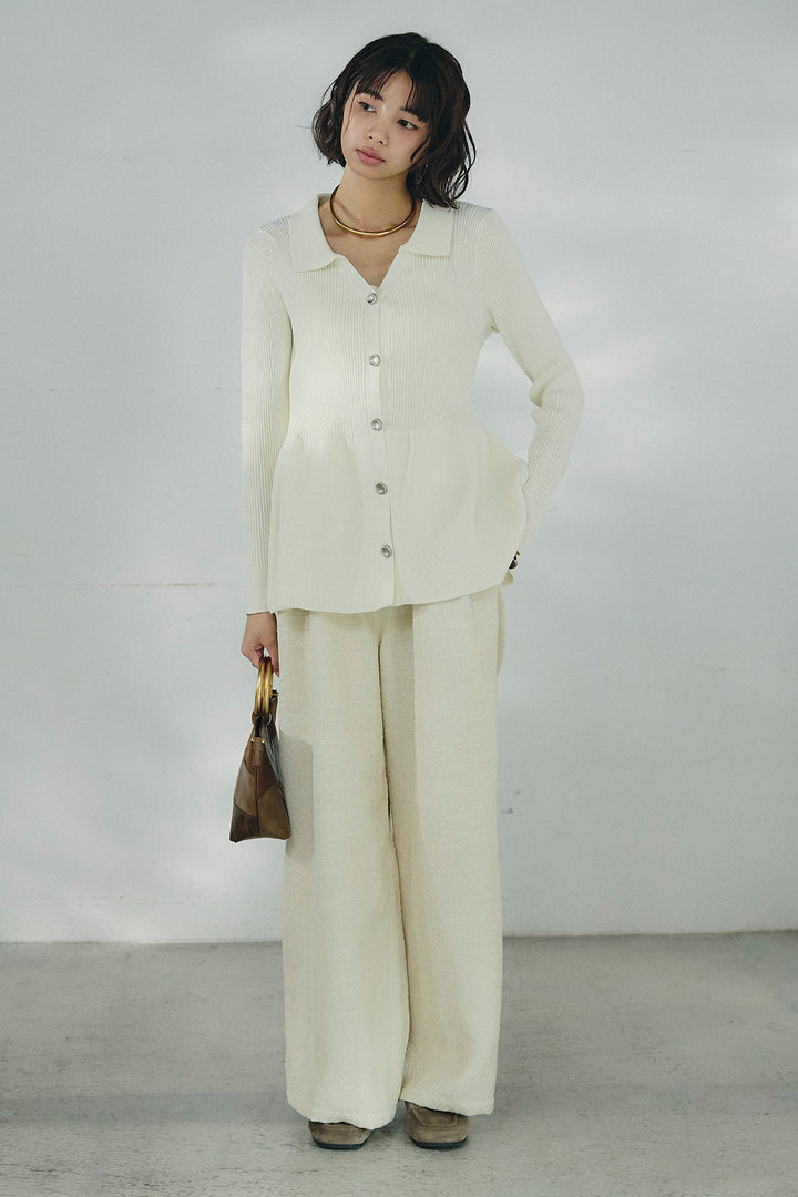 [SET]スキッパーペプラムニット+デニムライクヘリンボーンタックパンツ(2set)