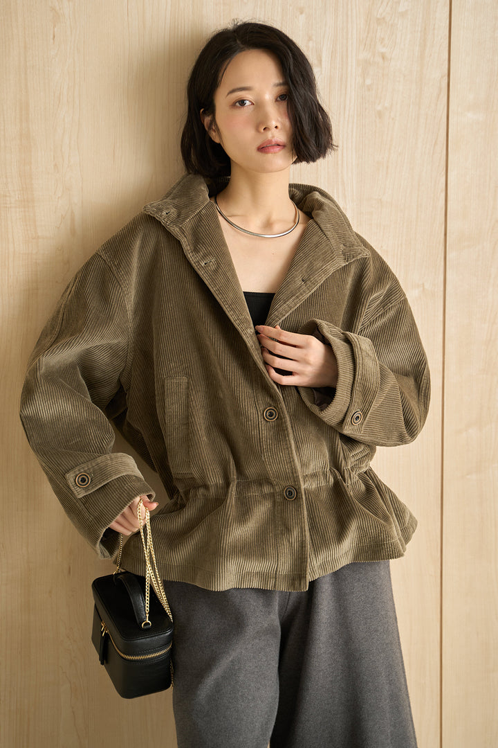 [SET]コーデュロイスタンドカラージャケット+リラックスニットショートパンツ(2set)