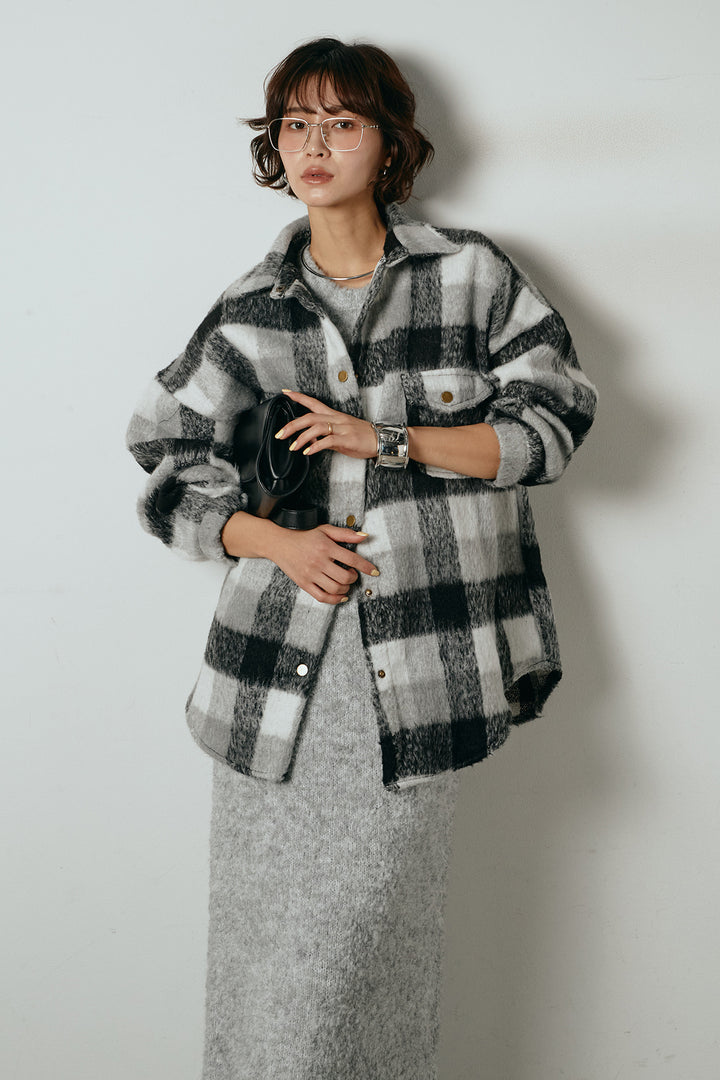 [SET]起毛チェック柄ポケットアウター+起毛ノースリーブニットロングワンピース(2set)